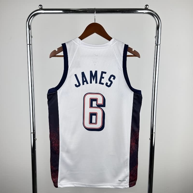 USA 2024 White Basketball Jersey (Hot Press)