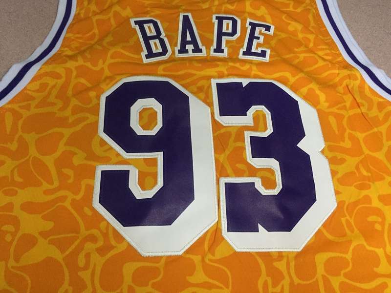 Los Angeles Lakers 2018/19 Yellow #93 BAPE Classics Basketball Jersey (Stitched)