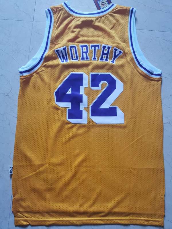 Los Angeles Lakers Yellow #42 WORTHY Classics Basketball Jersey (Stitched)