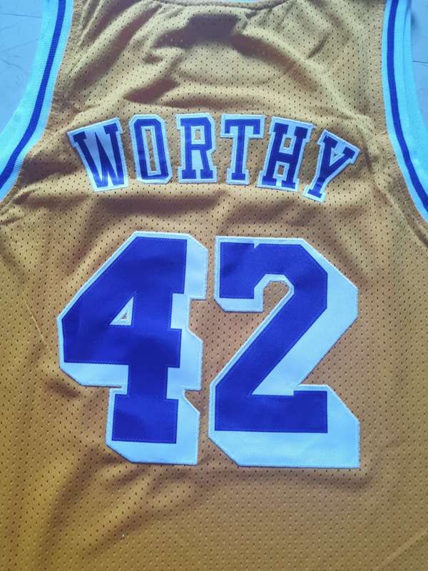 Los Angeles Lakers Yellow #42 WORTHY Classics Basketball Jersey (Stitched)