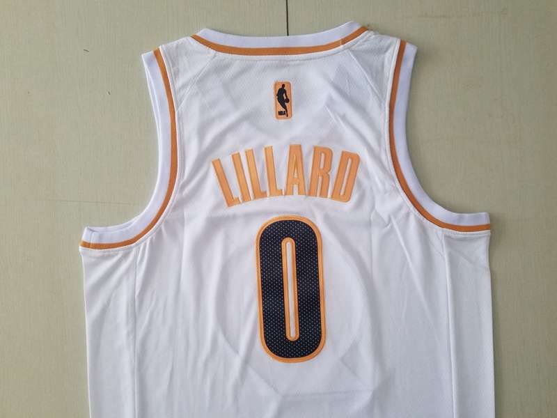 Portland Trail Blazers 2020 White Gold #0 LILLARD Basketball Jersey (Stitched)