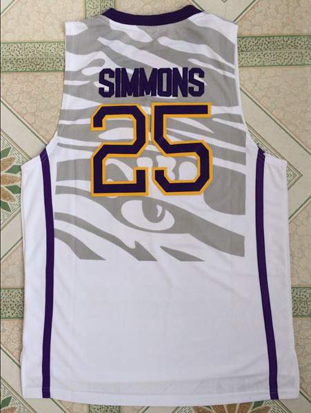 LSU Tigers White #25 SIMMONS NCAA Basketball Jersey