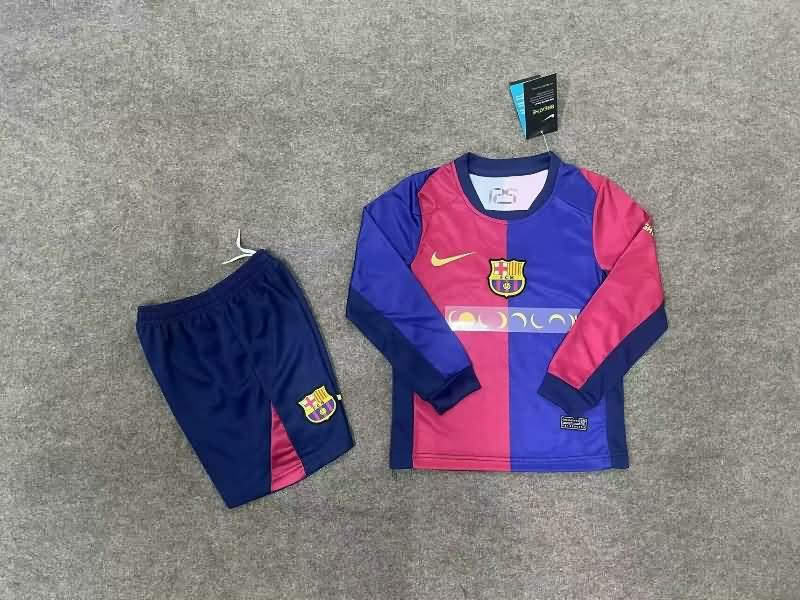 Kids Barcelona Soccer Jersey 02 Home Long Sleeve Replica 24/25