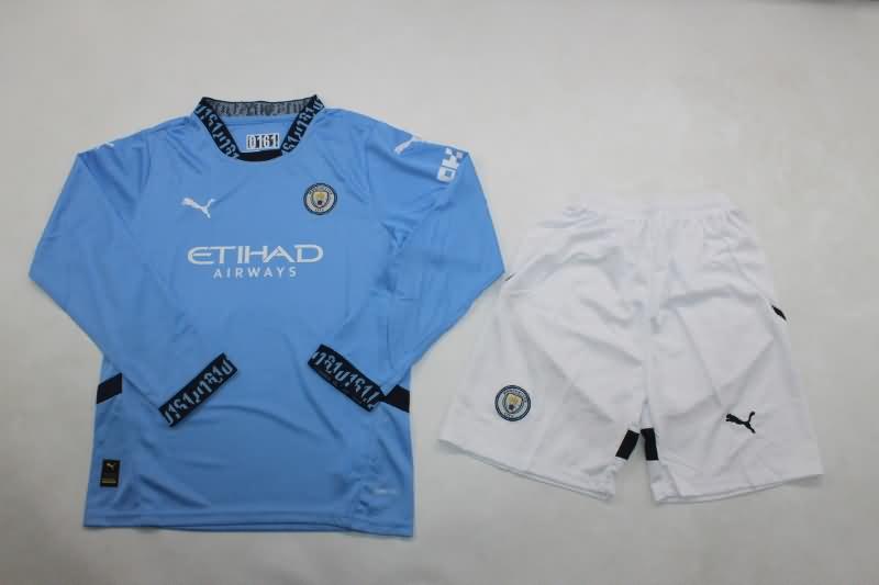 Kids Manchester City Soccer Jersey Home Long Sleeve Replica 24/25