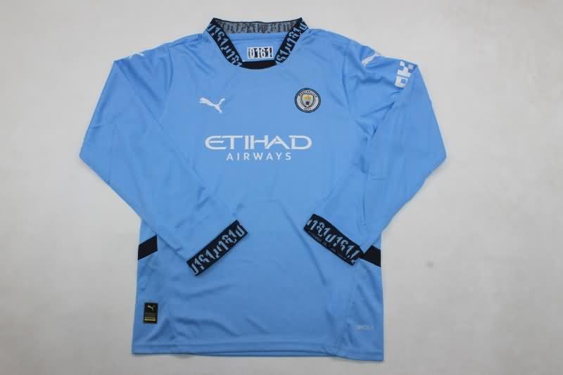 Kids Manchester City Soccer Jersey Home Long Sleeve Replica 24/25