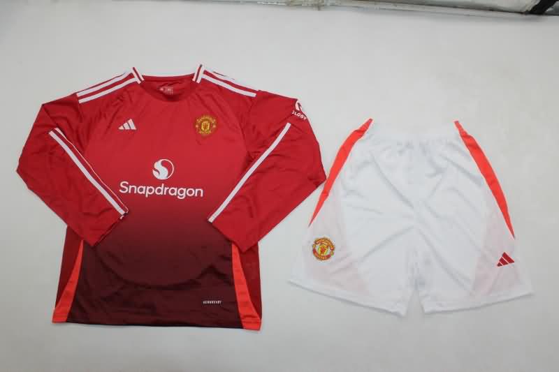 Kids Manchester United Soccer Jersey Home Long Sleeve Replica 24/25