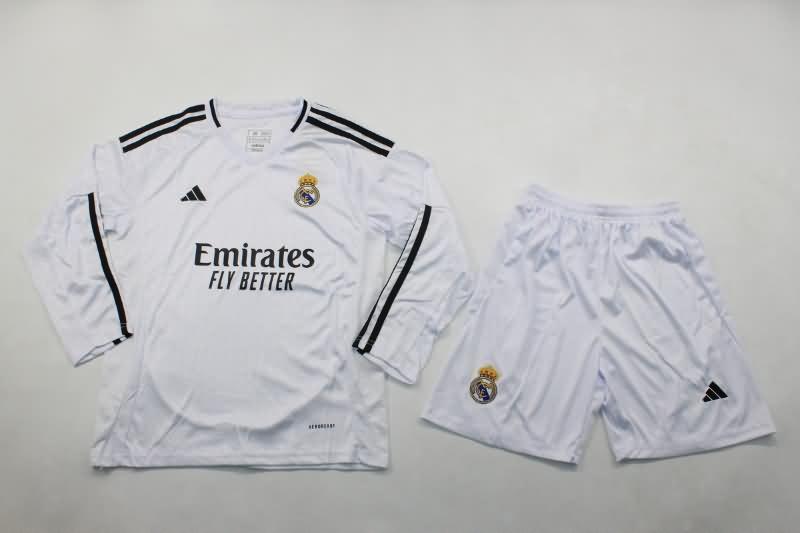 Kids Real Madrid Soccer Jersey Home Long Sleeve Replica 24/25