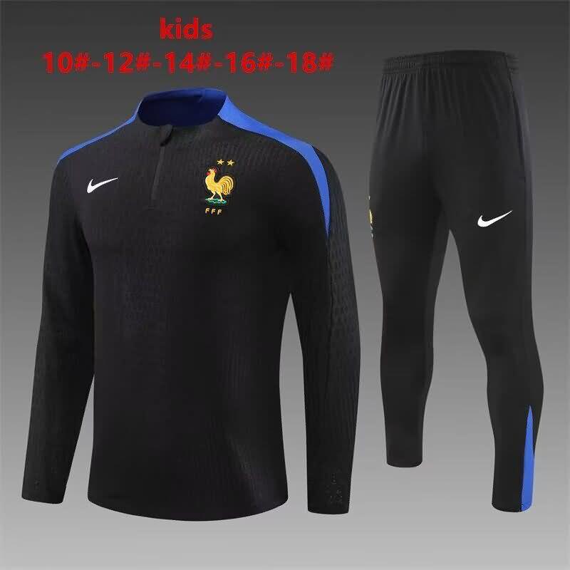 Kids France Soccer Tracksuit Black Replica 2024