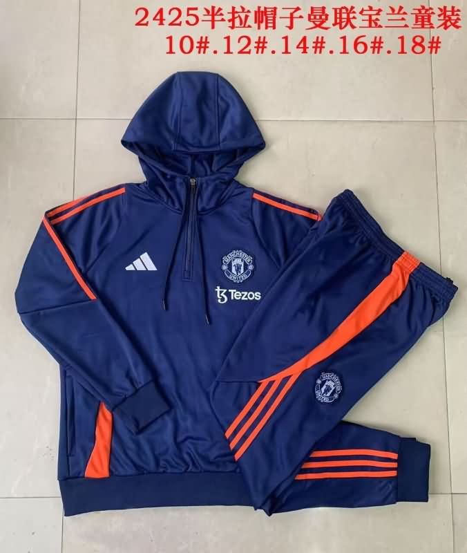 Kids Manchester United Soccer Tracksuit 03 Dark Blue Replica 24/25