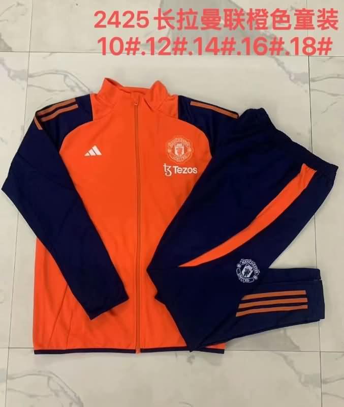 Kids Manchester United Soccer Tracksuit Orange Replica 24/25