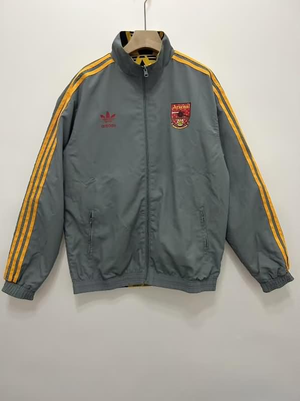 Arsenal Soccer Windbreaker Yellow Grey Reversible Replica 24/25