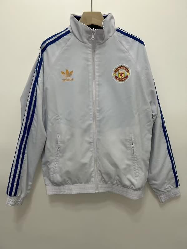 Manchester United Soccer Windbreaker Blue Grey Reversible Replica 24/25