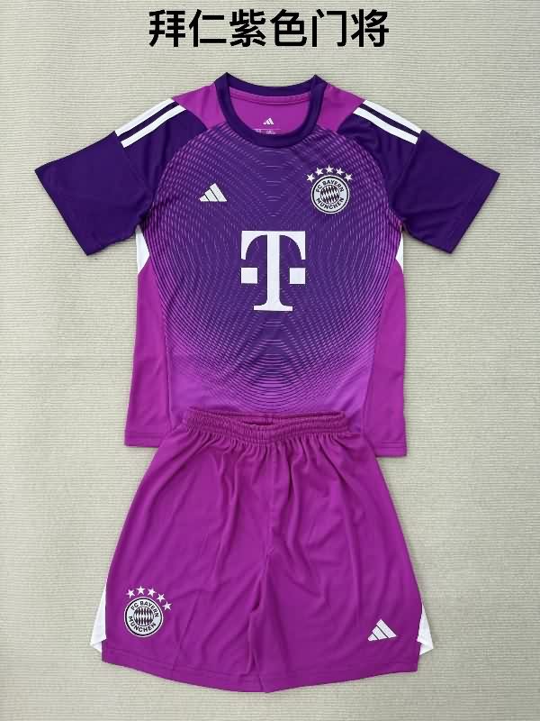 Kids Bayern Munich 25/26 Goalkeeper Purple Soccer Jersey And Shorts Kids Bayern Munich 25/26 Goalkeeper Purple Soccer Jersey And Shorts
