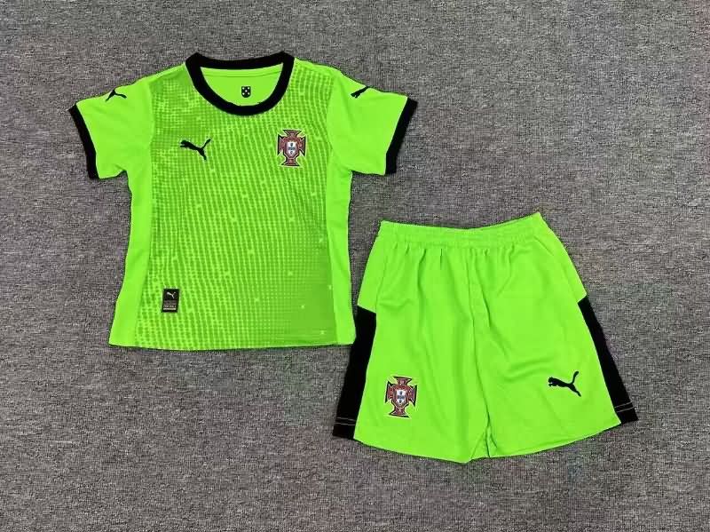 Kids Portugal 2025 Goalkeeper Green Soccer Jersey And Shorts Kids Portugal 2025 Goalkeeper Green Soccer Jersey And Shorts