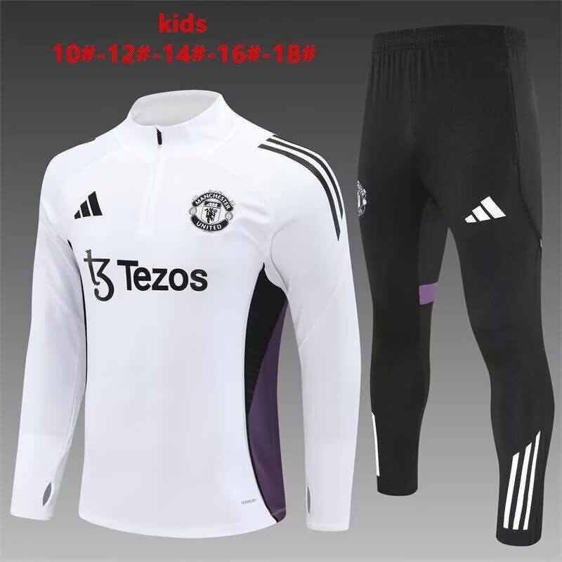 Kids AAA Quality Manchester United 25/26 White Soccer Tracksuit 02 Kids AAA Quality Manchester United 25/26 White Soccer Tracksuit 02
