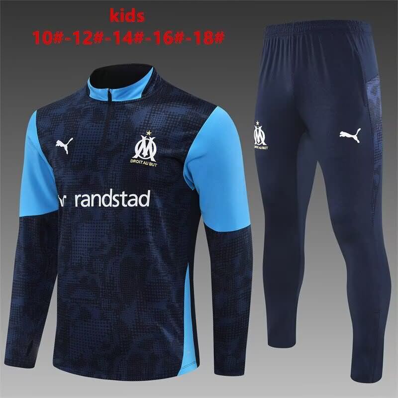 Kids AAA Quality Marseilles 25/26 Dark Blue Soccer Tracksuit Kids AAA Quality Marseilles 25/26 Dark Blue Soccer Tracksuit