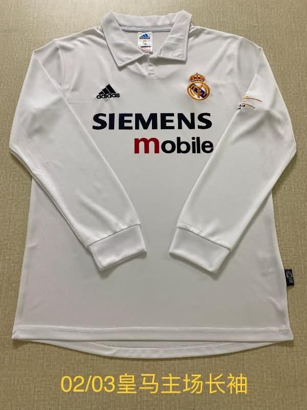 Real Madrid Soccer Jersey Home Long Sleeve Retro Replica 2002/03